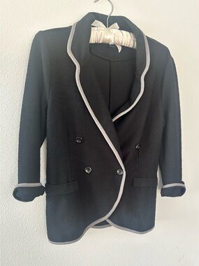 Banana Republic Black Double-Breasted Blazer with Gray Piping. Cotton medium